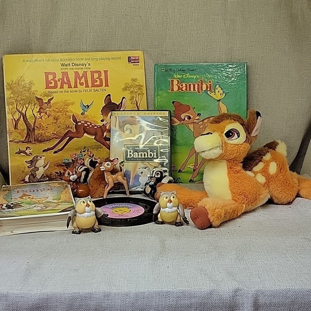 Disney Bambi and friends assortment books, 45rpm record, Dvd,figures, al…‎